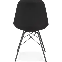 Chaise design 'INDIA' en tissu noir et pieds en métal noir