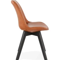 Chaise design 'NIAGARA' brune avec pieds en bois noir