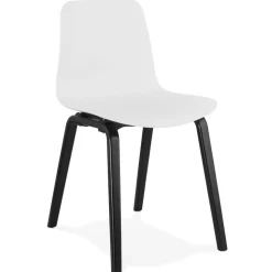 Chaise design 'PACIFIK' blanche avec pieds en bois noir