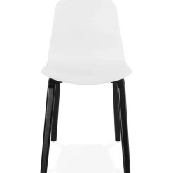 Chaise design 'PACIFIK' blanche avec pieds en bois noir