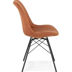 Chaise design 'ROYAL' en microfibre brune et pieds en métal noir