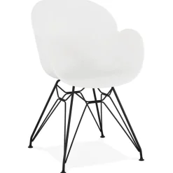 Chaise design 'SATELIT' blanche style industriel avec pieds en métal noir