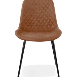 Chaise design 'TAICHI' en microfibre brune et pieds en métal noir