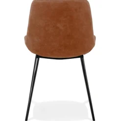 Chaise design 'TAICHI' en microfibre brune et pieds en métal noir