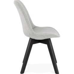 Chaise design 'WILLY' en tissu gris avec pieds en bois noir