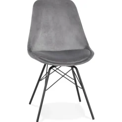 Chaise design 'ZAZY' en velours gris et pieds en métal noir