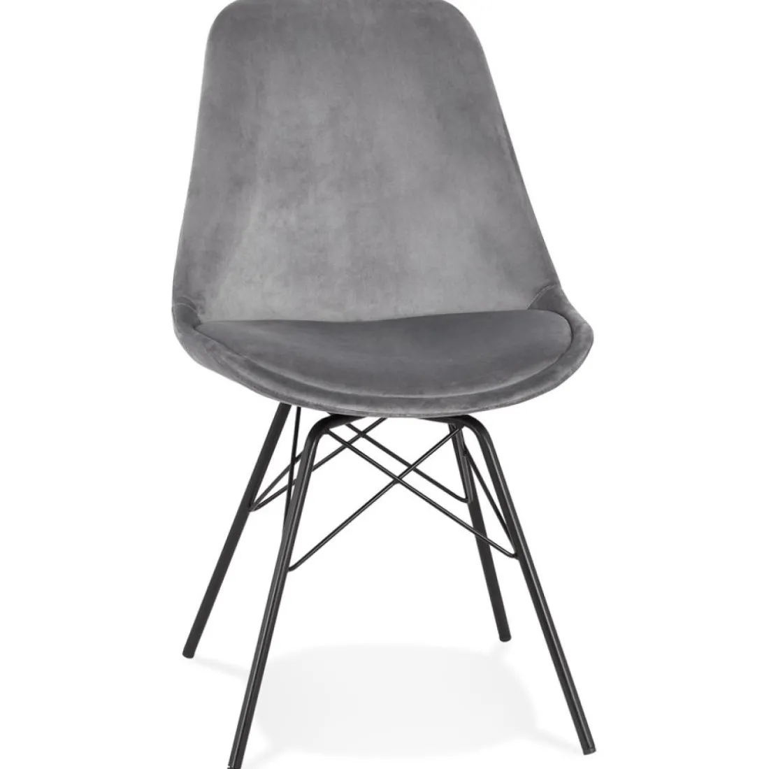 Chaise design 'ZAZY' en velours gris et pieds en métal noir