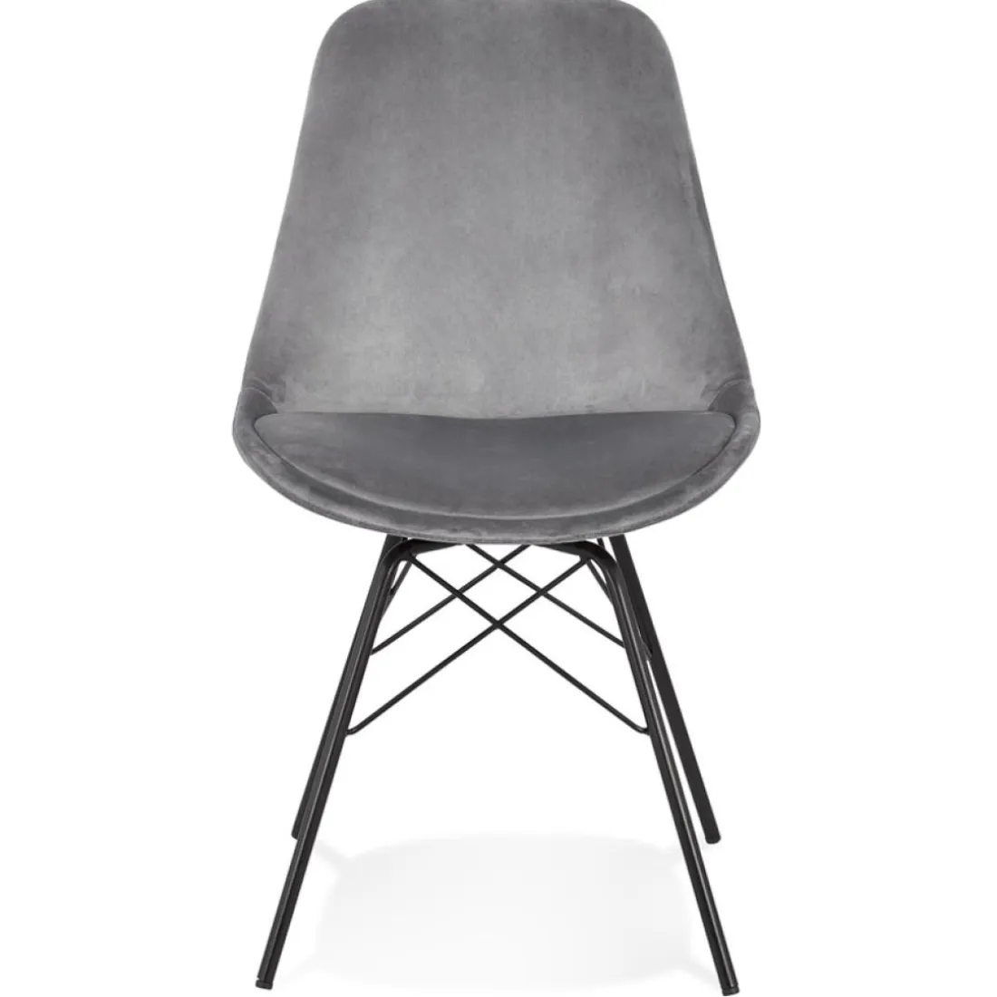 Chaise design 'ZAZY' en velours gris et pieds en métal noir
