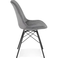 Chaise design 'ZAZY' en velours gris et pieds en métal noir