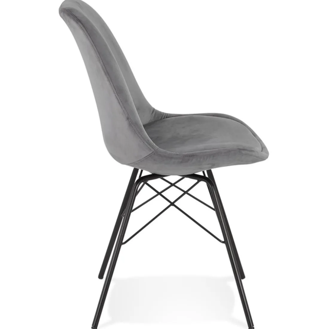 Chaise design 'ZAZY' en velours gris et pieds en métal noir