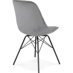 Chaise design 'ZAZY' en velours gris et pieds en métal noir