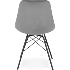 Chaise design 'ZAZY' en velours gris et pieds en métal noir