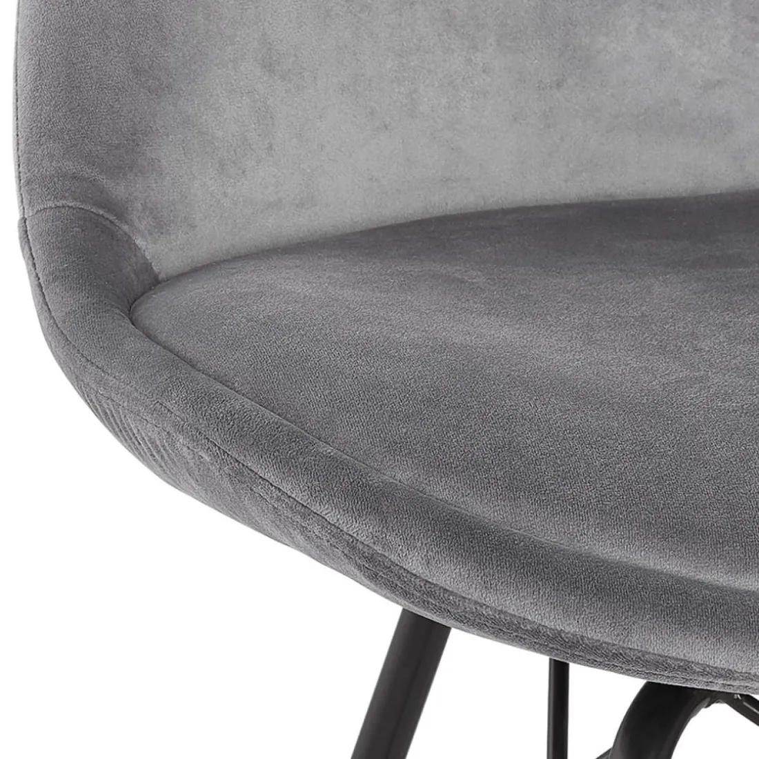 Chaise design 'ZAZY' en velours gris et pieds en métal noir