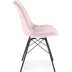 Chaise design 'ZAZY' en velours rose et pieds en métal noir
