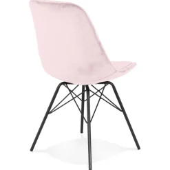 Chaise design 'ZAZY' en velours rose et pieds en métal noir