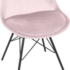 Chaise design 'ZAZY' en velours rose et pieds en métal noir
