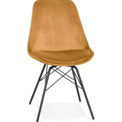 Chaise design 'ZAZY' en velours moutarde et pieds en métal noir