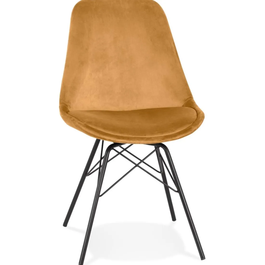 Chaise design 'ZAZY' en velours moutarde et pieds en métal noir