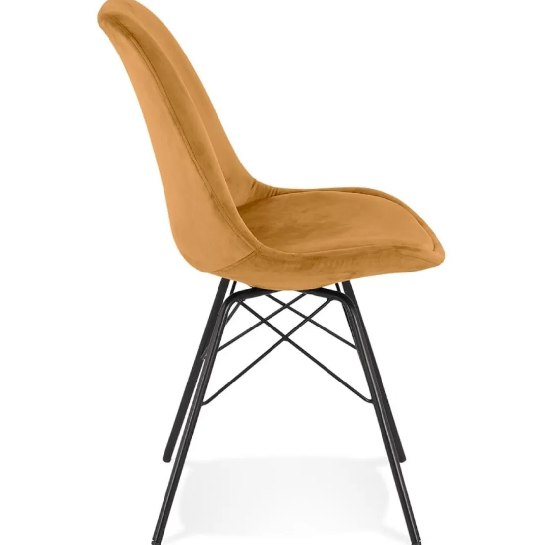 Chaise design 'ZAZY' en velours moutarde et pieds en métal noir