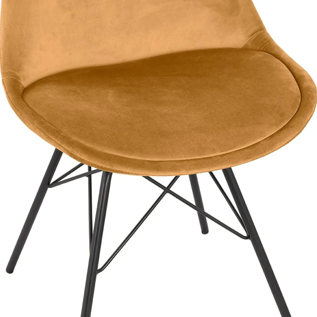 Chaise design 'ZAZY' en velours moutarde et pieds en métal noir