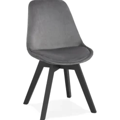 Chaise en velours gris 'JOE' avec structure en bois noir