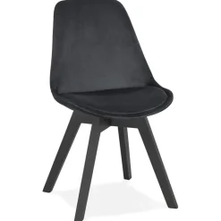 Chaise en velours noir 'JOE' avec structure en bois noir