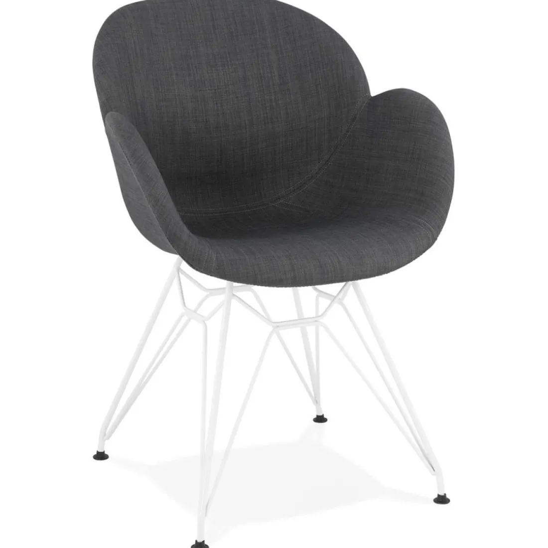 Chaise moderne 'ATOL' en tissu gris foncé avec pieds en métal blanc