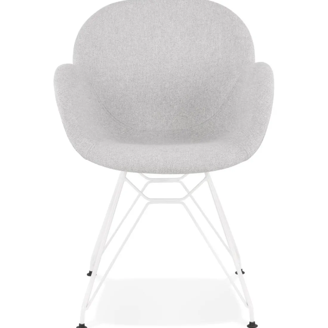 Chaise moderne 'ATOL' en tissu gris clair avec pieds en métal blanc