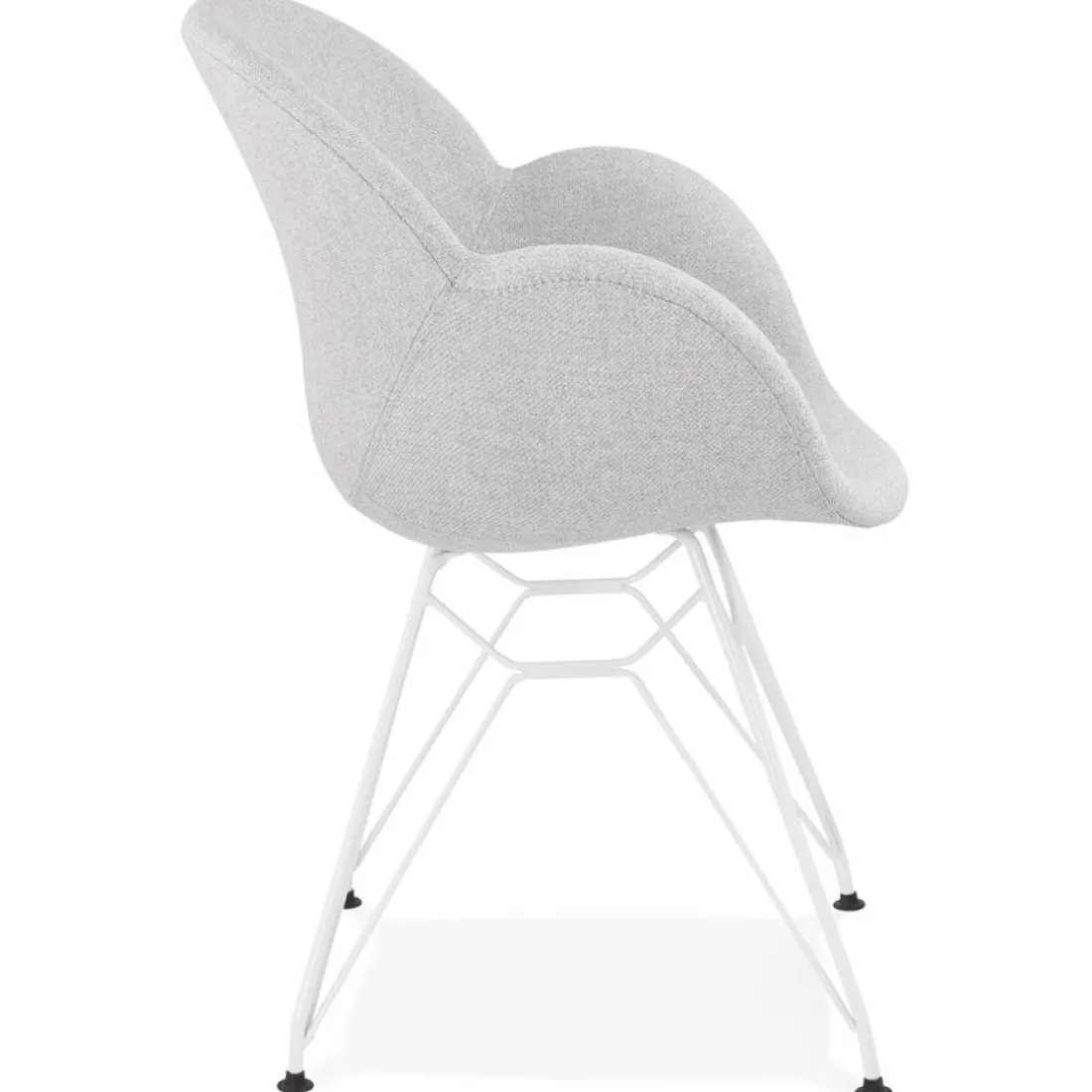 Chaise moderne 'ATOL' en tissu gris clair avec pieds en métal blanc