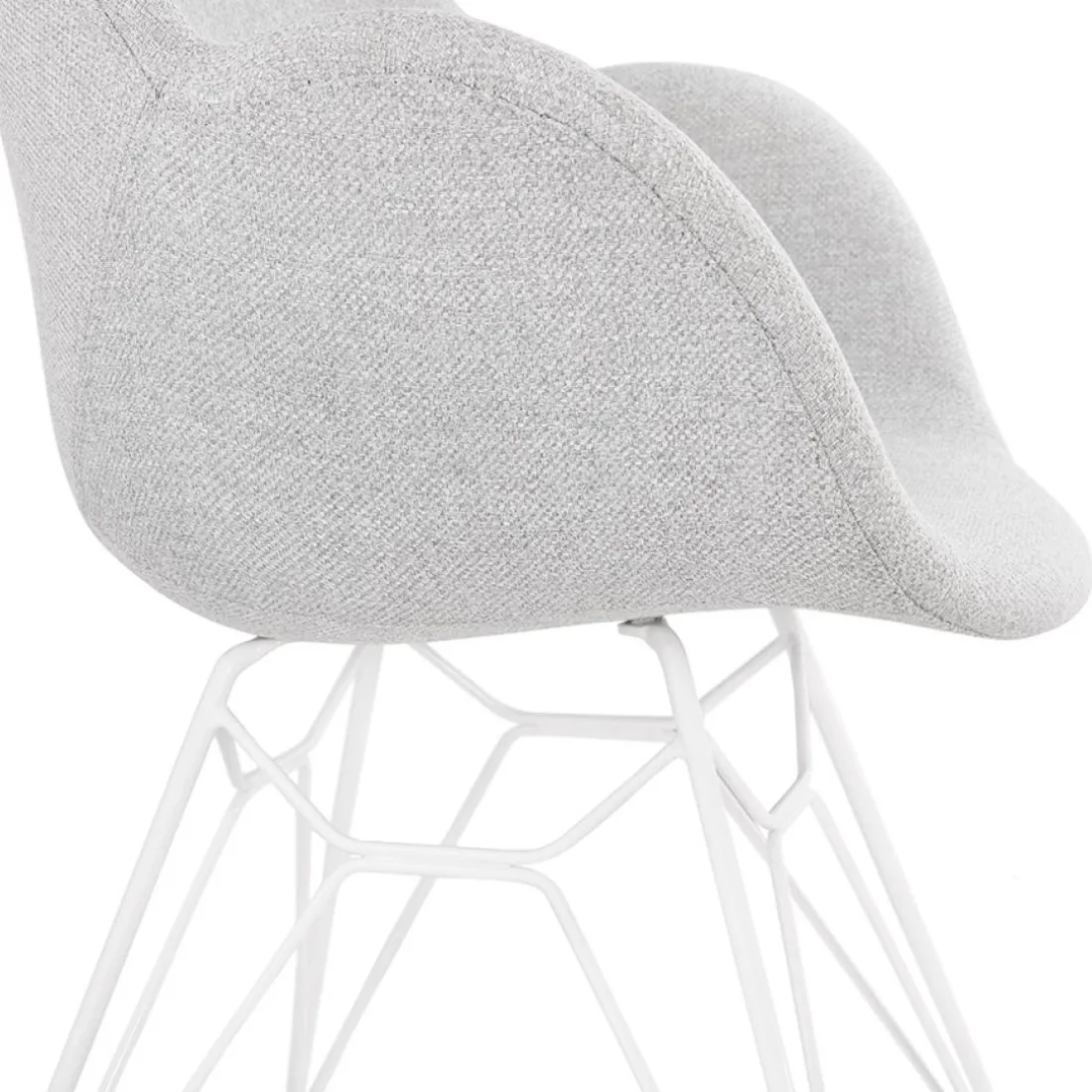 Chaise moderne 'ATOL' en tissu gris clair avec pieds en métal blanc
