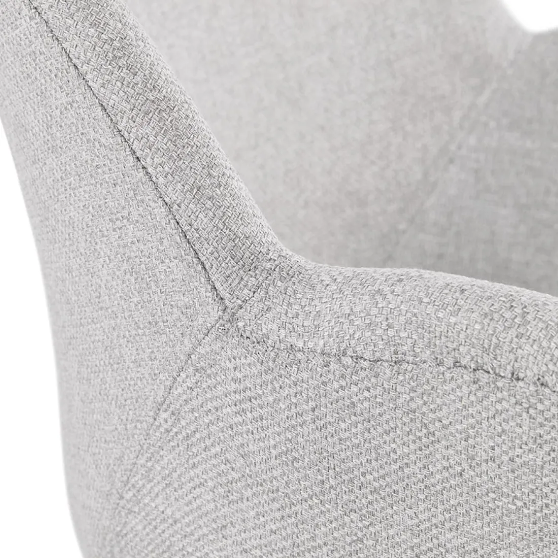 Chaise moderne 'ATOL' en tissu gris clair avec pieds en métal blanc