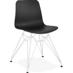 Chaise moderne 'GAUDY' noire avec pied en métal blanc