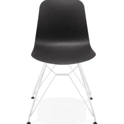 Chaise moderne 'GAUDY' noire avec pied en métal blanc