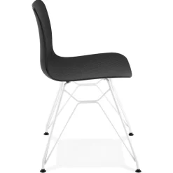 Chaise moderne 'GAUDY' noire avec pied en métal blanc