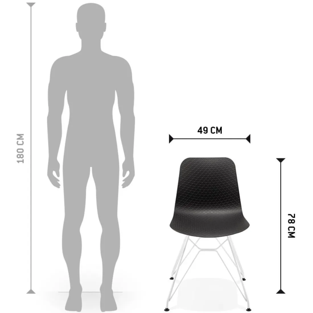 Chaise moderne 'GAUDY' noire avec pied en métal blanc
