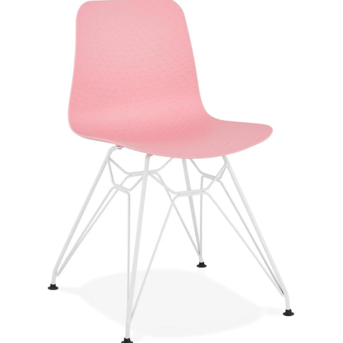Chaise moderne 'GAUDY' rose avec pied en métal blanc