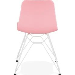 Chaise moderne 'GAUDY' rose avec pied en métal blanc