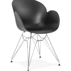 Chaise moderne 'UNAMI' noire en matière plastique avec pieds en métal chromé