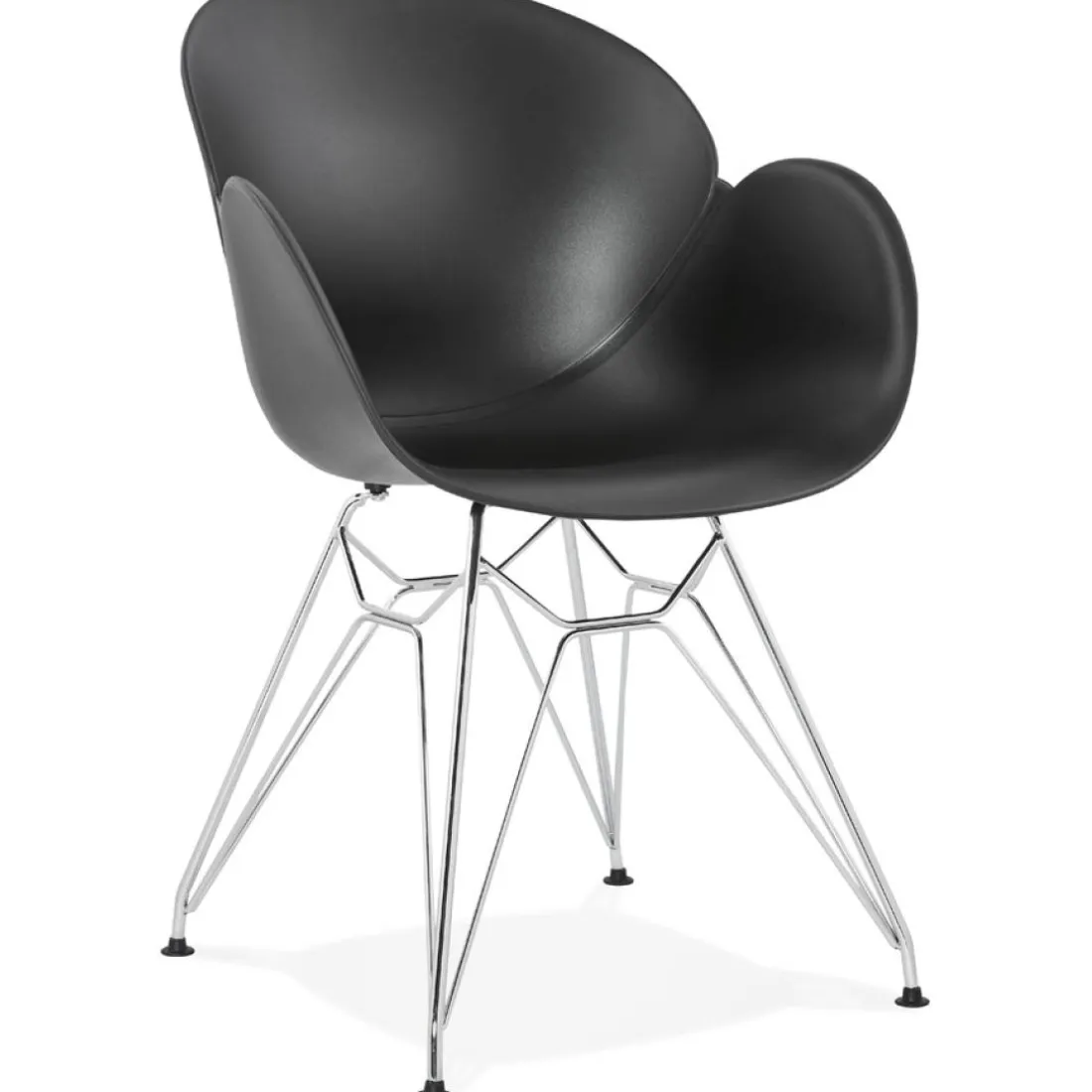 Chaise moderne 'UNAMI' noire en matière plastique avec pieds en métal chromé