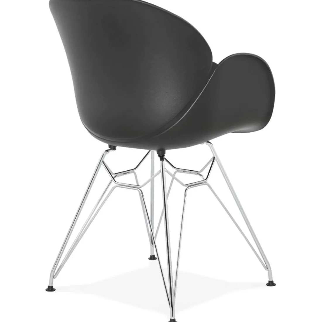 Chaise moderne 'UNAMI' noire en matière plastique avec pieds en métal chromé