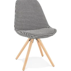 Chaise vintage 'RICKY' en tissu pied de poule et pieds en bois naturel