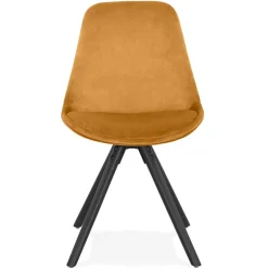 Chaise vintage 'RICKY' en velours moutarde et pieds en bois noir