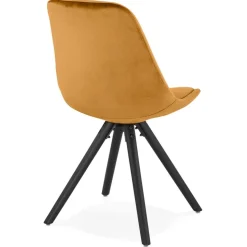 Chaise vintage 'RICKY' en velours moutarde et pieds en bois noir