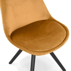 Chaise vintage 'RICKY' en velours moutarde et pieds en bois noir