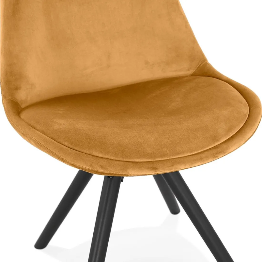 Chaise vintage 'RICKY' en velours moutarde et pieds en bois noir