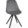 Chaise vintage 'RICKY' en velours gris et pieds en bois noir