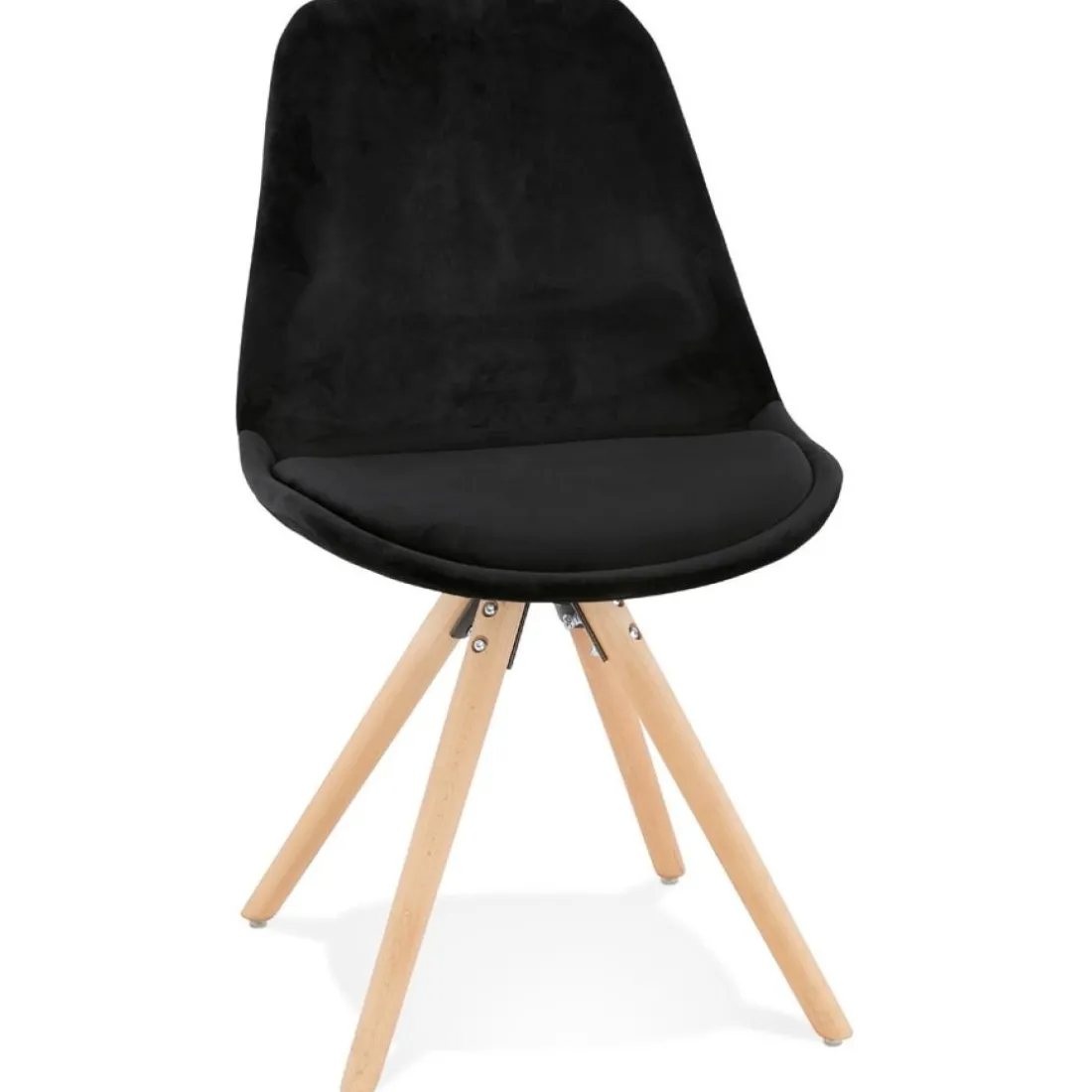Chaise vintage 'RICKY' en velours noir et pieds en bois naturel