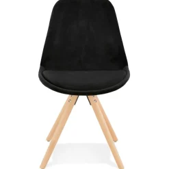 Chaise vintage 'RICKY' en velours noir et pieds en bois naturel
