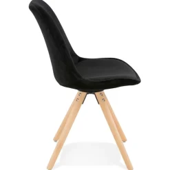 Chaise vintage 'RICKY' en velours noir et pieds en bois naturel