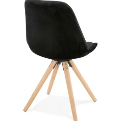 Chaise vintage 'RICKY' en velours noir et pieds en bois naturel